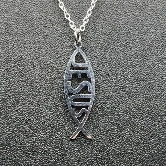 925 Sterling Silver Necklace w/ Jesus Fish Christian Bible Anniversary Birthday